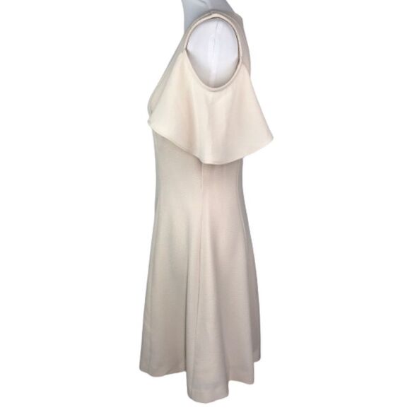 Neiman Marcus Cream Textured Cold Shoulder A-line Dress 4 - Picture 4 of 6